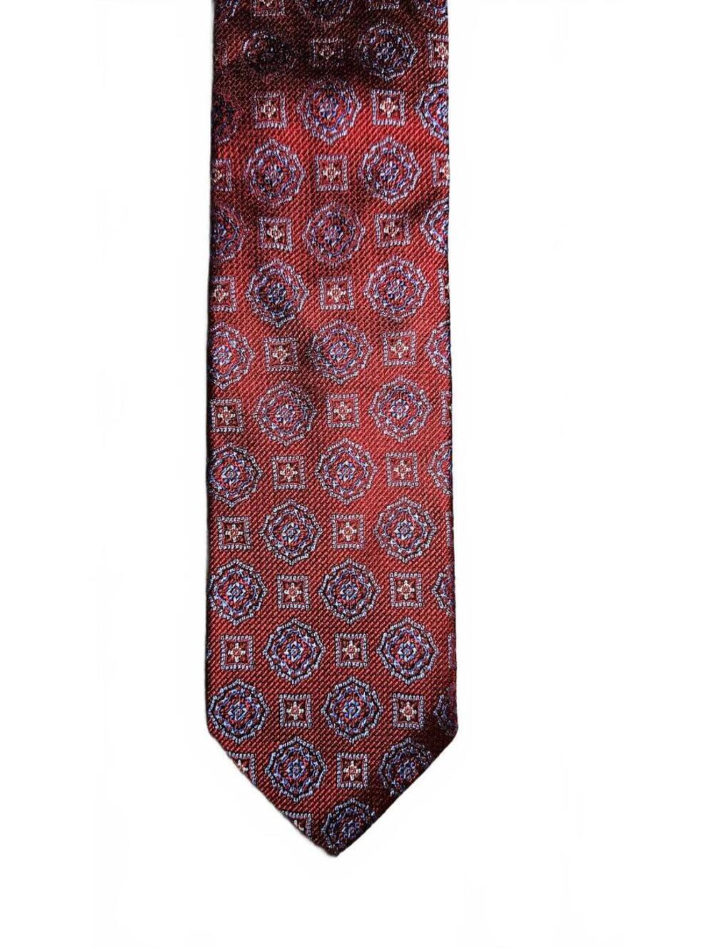 David Donahue Handmade Italy USA Red Patterned Silk Tie